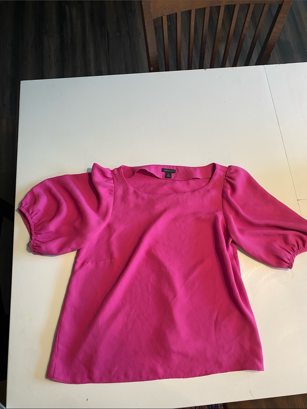 Ann Taylor Hot Pink Puff-Sleeve Blouse